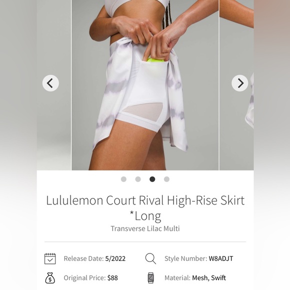 Lululemon Court Rival High-Rise Skirt *Long Transverse Lilac Multi size 4 - Picture 2 of 6